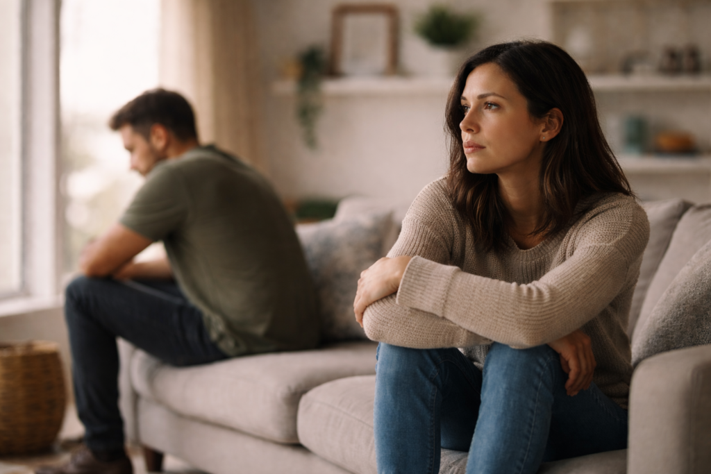 Couple struggling with broken trust following conflict