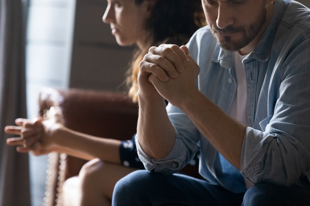 Close up of an unhappy couple in a couples counseling session